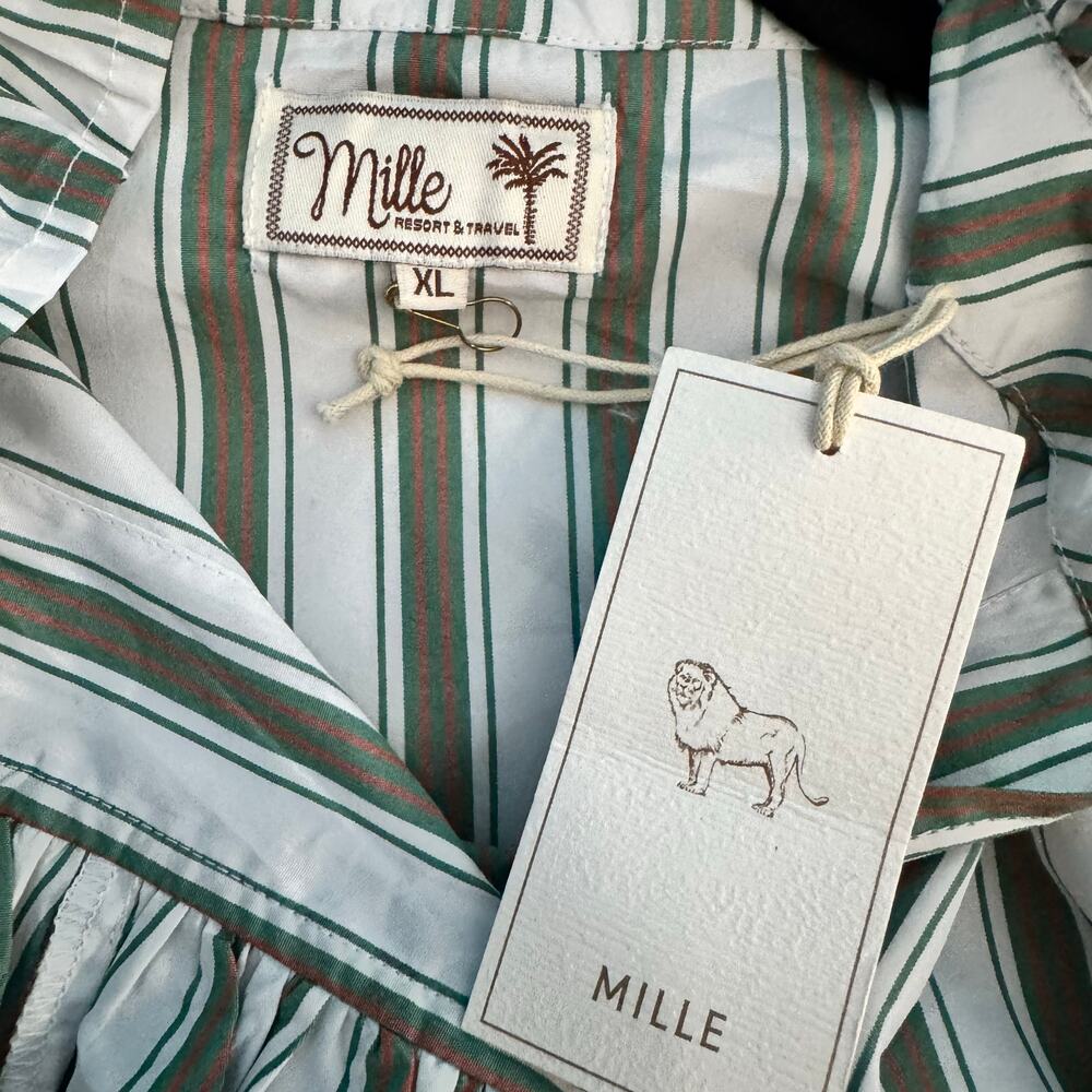 Mille Vanessa Top XL Green Stripe Ruffle Cotton Resort Blouse NWT - Picture 7 of 8